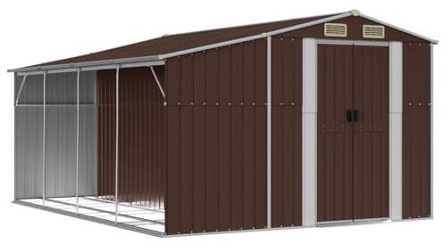 vidaXL Trädgårdsskjul brun 277x365,5x179 cm galvaniserat stål, verktygsbod, verktygsskjul, bod, verktygsbodar, skjul, bodar, vedbod, vedbodar