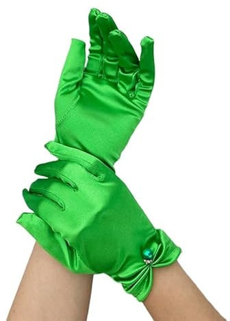 Abendhandschuhe Fäustlinge for Damen, Perlenspitze, Schleife, Radfahren, Fahren, dünn, kurz, Satin, elastisch, Spandex, Etikette-Kleiderhandschuhe (Color : Green, Size : One Size)