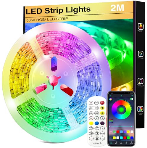 LED Strip 2m USB, RGB LED Streifen, Farbwechsel LED Lichterkette mit Fernbedienung, App-steuerung, Musikmodus, Timer-Einstellung, LED Band für Haus Schlafzimmer TV KücheDeko…