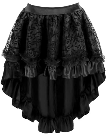 KUOSE Damer steampunk kjol asymmetrisk chiffong spets tyllkjol överdimensionerade, svart, 4XL