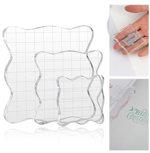 3 Stück Acrylblock für Silikonstempel, Gitter Handwerk Stempelblöcke, transparenter Stempelblock mit Gitterlinien, Stempelplatte mit Gitter Linien, 2.5/5/7.5cm Stempelblock