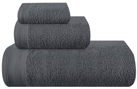 MALLONI Home Ultra-weiches 3er-Pack Baumwoll-Handtuch-Set, enthält a übergroße Badetücher 70 x 140 cm, a Handtücher 40 x 60 cm und a Waschbetten 30 x 30 cm, Holzkohle Grau