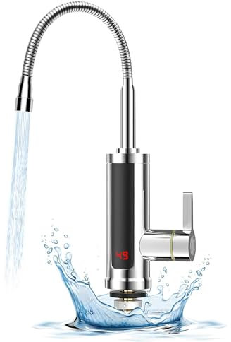 babikeen Rubinetto con scaldabagno istantaneo, Rubinetto elettrico con scaldabagno istantaneo, Rubinetto scaldabagno istantaneo a LED con rotazione a 360°, Rubinetto elettrico 220V 3000W