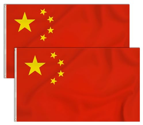 2 Stück Flagge China | Wetterfeste Polyester Fahne mit Goldenen Ösen | Volksrepublik CN Flag | 90 x 150 cm | Kräftige Farben | Top Qualität