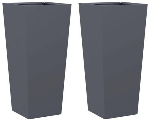 vidaXL Trädgårdskrukor 2 st antracit 35x35x75 cm stål, blomkruka, blomlåda, trädgårdslåda, odlingskruka, planteringslåda, trädgårdsplanteringslåda