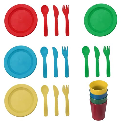 Toyhood 4Set Küche Pretend Play Dish Set, 20pcs Teller und Geschirr Spielzeug, Kinder Playset Play Food Set, Küchenutensilien Spielzeug Role Play Spielzeug, für Kinder Mädchen Jungen Kleinkind