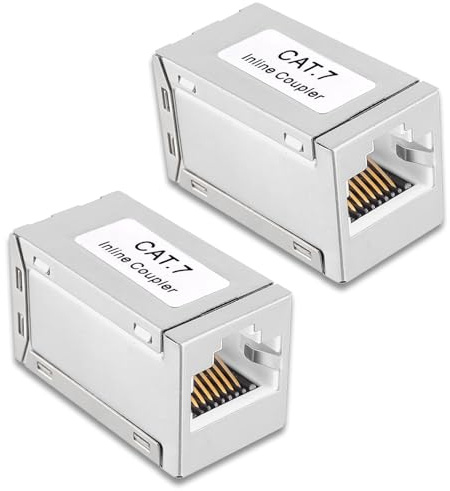 HUAREW 2 piezas Conector RJ45 Cat7, Cat7/Cat6/Cat5/Cat5e, Doble Empalme Ethernet Conector para Cable de Ethernet Acoplador LAN RJ45 Blindado de Metal, para Switch/TV/Modem / PS4 / ADSL/Router