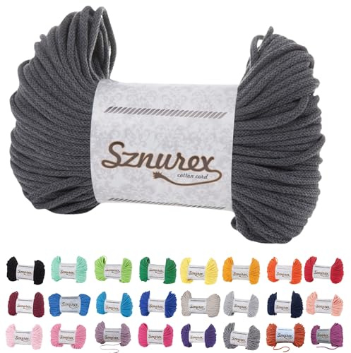 Makramee Garn 5mm x 100m Baumwollschnur Perfekt für DIY, Garn für Makramee-Schnur über 50 Farben Oeko-TEX Zertifiziert - Baumwollkordel (Dunkelgrau, 5mm/100 Meter)