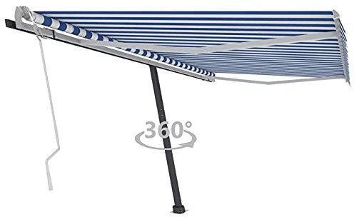 ShGaxin Standmarkise Einziehbar Handbetrieben, Balkon Markise, Sonnenschutz, Balkon überdachung, Terrassen-markisen, Sonnenmarkise, 400x350 cm Blau/Weiß