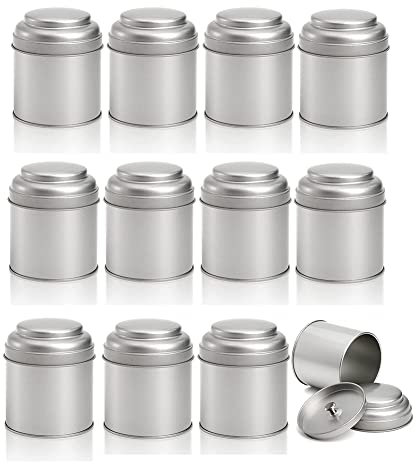 Quisiete de Lata de Té de 12 Piezas con Tapa Doble HerméTica Caja de Lata Redonda de 8 Oz de Té de Cocina PequeñO Hoja Suelta