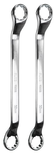 QUARKZMAN 2 Pcs Llaves de Caja de 45 Grados de Desplazamiento 30mm x 32mm Métrico 12 Puntos Cromo Espejo Plateado Acero Cr-V Llaves de Caja Doble Llaves de Caja Largas de Grado Industrial