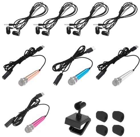 sourcing map 4 mini micrófonos, mini micrófonos pequeños para teléfono tipo C, micrófono pequeño con soporte, cubierta de esponja, auriculares para grabar voz de teléfono, dorado/plateado/rosa