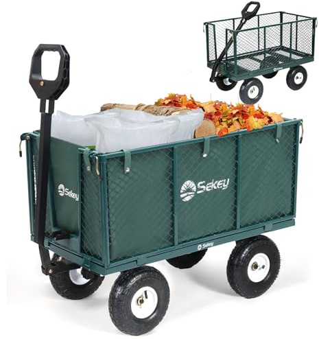 Chariot de Jardin Titan – Capacité de Charge 550 KG, Chariot de Transport pour équipement avec poignée brevetée, Pneus gonflables en Caoutchouc Complet, 200 L, Vert
