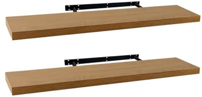 LOLAhome - Set de 2 Baldas Flotantes para Pared de Madera Color Roble de 100x23,5 cm. Estantes de Pared Resistentes sin Agujeros Visibles para Salón, Cocina, Oficina o Dormitorio