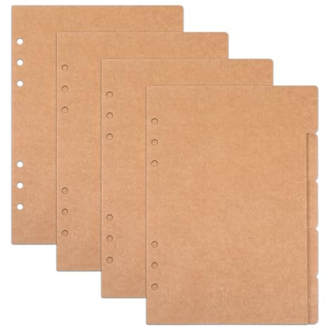 20 Blätter/4 Sätze 6 Löcher Kraftpapier Trennblätter A5,Ordner Trennblätter,8,3 Zoll (ca. 21 cm) x 5,5 Zoll (ca. 14 cm) Karton Flip Tabs für Binder, für Ringbucheinlagen A5 (Kraftpapierfarbe)