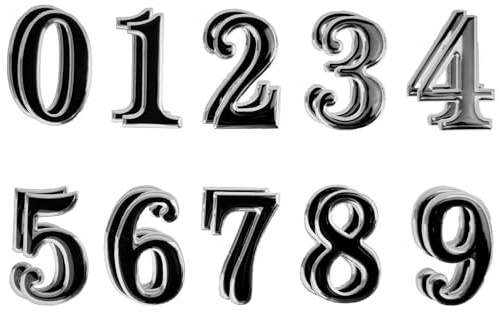 Lizzy 0 to 9 3D Silver & Black Reflective Mailbox Door Numbers Vinyl Sticker Self-Adhesive Decal Waterproof Bins Numbers Stickers House Signs Personalised Door Number for House Wheelie Address (2)