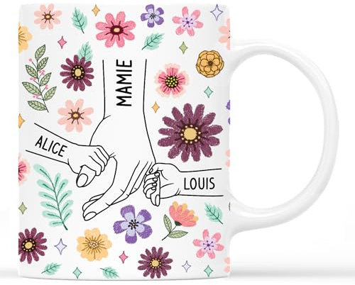 Cadeau Plus Mug Personnalisé Prénom - La Main De Maman - Cadeau Personnalisé Mamie, Tasse Personnalisée Mamie (Modèle #8)
