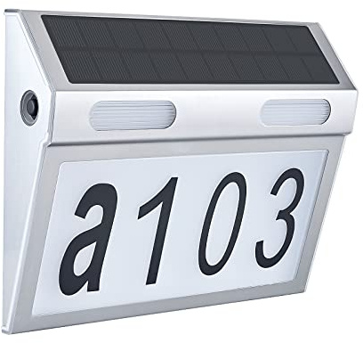 SNFKQPADJ Solar House Numbers for Outside Light Up - 3 Adjustable Color Temperatures (6000K/4000K/3000K)｜Stainless Steel Waterproof Address Sign｜Auto Light-Sensing & Easy Mount(Wall-mounted)