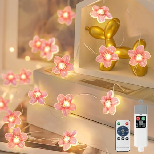Ayciep Lichterkette Kirschblüten, USB Aufladbare Batterie, 5M 50LED Cherry Blossom Lichterkette Wiederaufladbare Batterie, 3 Timer | 8 Modi | Warmweiß | Innen/Außen, Blumen Girlande, Zimmer Deko