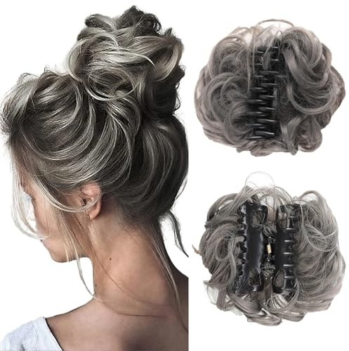 Dutt-Verlängerungsclips, Messy Dutt Haarteil Mit Clip, Locken Haarspange Mit Haarteil Für Dickes Haar, Klauenclip Haarteile (Dunkelgrau)
