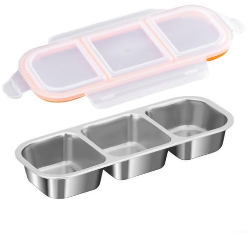 Lonchera pequeña reutilizable de acero inoxidable, contenedor de aperitivos con tapas, 3 compartimentos para frutas, frutos secos (3 compartimentos)