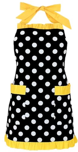 JWRHUH Kochschürze Damen,Langlebig Sexy Kochschürze für Frauen mit Gepunktet Tasche,50er Vintage Baumwolle Küchenschürze Damen Kochen und Backen Apron,Schürze Damen Geeignet für Küche,Restaurant,Café