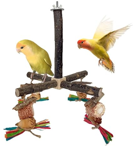 Vogelspielzeug, Papageienspielzeug Mit Kauspielgug Hängende Spielständer Holz Karussell Sitzstangen Rotierende Papageienstangen für Wellensittiche Papagei Vogel Spielplatz