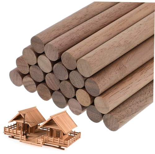 AKOOSY 24pcs Black Walnut Wooden Dowels 10mm Diameter 30cm Length Round Wood Craft Sticks for DIY Projects and Crafting