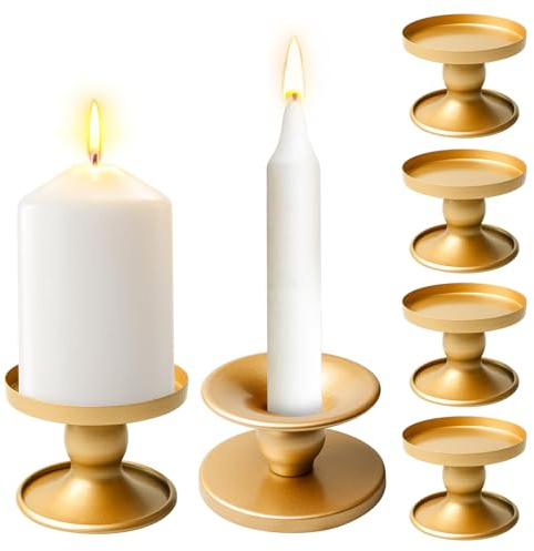 Kerzenständer Aus Metall, 6 Stück Vintage Kerzenhalter, Beidseitiger Kerzenständer, Stabkerzenhalter Kerzenständers Stabkerzen, Set Kerzenleuchter Für Stabkerzen & Stumpenkerzen (Gold) (Gold)