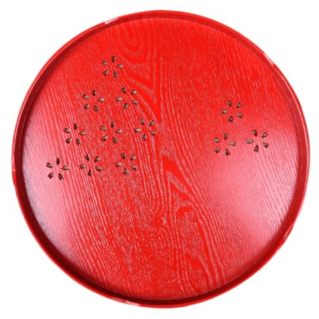 BAZEITFLOW Plateau à Thé Rouge Creux pour Mariage Décoratif et Stable Plateau de Service avec Poignée Accessoire Cérémonie Traditionnelle