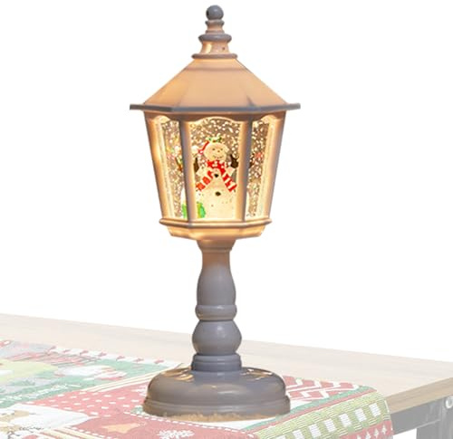 Laterne mit Weihnachtsschneeeffekt, Licht mit Schnee-Effekt und rotierendem Glitzer, dekorativ, drehbar, für Innenbereich, Außenbereich, Fenster, Tisch, Kamin, Wohnzimmer