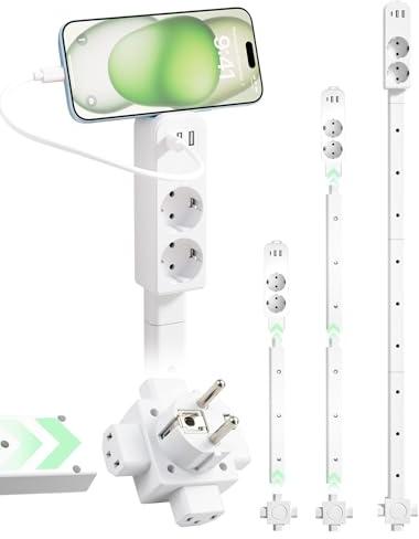 Huopueit Steckdosenverlängerung–Ausziehbar 25-95 cm, USB-C & USB-A