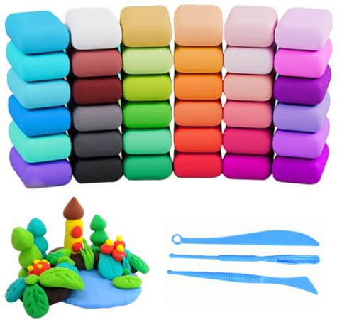 Luxorium Pasta Modellabile Asciugatura all'Aria 36 Colori Set di Argilla per Bambini Air Dry Clay per Lavoretti Regalo per Ragazzi e Ragazze 3–12 Anni