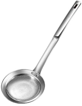 SUS304 - Filtro in acciaio inox con maglia fine per schiuma, grasso e pentola calda, cucchiaio filtrante per cucina, ristorante o campeggio, design con bordi arrotondati per uso (medio)