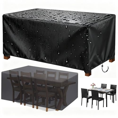 HNKDKJ Coperture Tavoli Esterno 185x65x65cm/Lunghezza x Larghezza x Altezza Copertura per Mobili da Giardino Telo Copri Tavolo Esterno Impermeabile Oxford Coperture per Divani da Giardino, Nero
