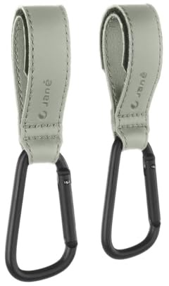 Jané Ganchos Multifunción Universal para Carrito Bebé, Pack 2 Unidades, Hasta 5 kg por Gancho, Correas Ajustables Antideslizantes, Verde