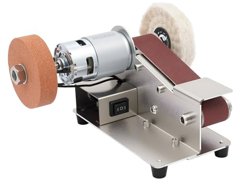 Mini levigatrice a nastro elettrica, 150 W, regolazione 1-45°, 9000 giri/min, affilacoltelli con regolazione a 7 livelli e protezione dalla polvere, 20 nastri abrasivi per modellismo