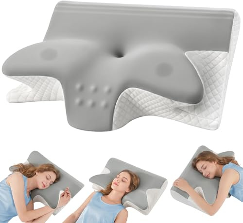 Honfay Ergonomisk nackstödskudde, Memory Foam, ljusgrå | Anti-snark-kudde för personer som sover på sidan, rygg och mage, sömnkomfort optimerad
