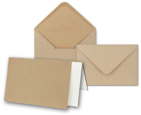 Kraftpapier-Set - Karten - ca. B6 inklusive Briefumschläge & Einlegeblätter - 25er-Set - Blanko Recycling Einladungskarten in Naturbraun - bedruckbare Postkarten