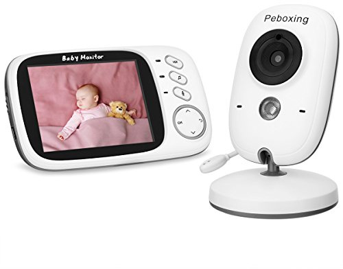 Babyphone mit Kamera, Peboxing Wireless Video baby Monitor 3.2 Zoll LCD, Infrarot Nachtsicht,Bidirektionale Gegensprechanlage,Temperatursensor, Weiß