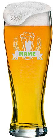 Verre à bière blanche avec gravure de [nom] + logo | Verre à bière blanche Bavière avec motif (bière) et un nom de votre choix en gravure.