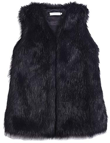 Youhan Women's Faux Fur Vest Coat Sleeveless Jacket (Large, Black)
