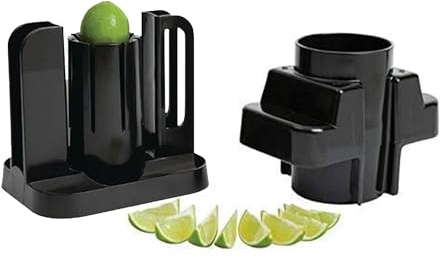We Can Source It Ltd - Black Plastic Lemon Slicer – Fruit Cutter Tool with Stainless Steel Blades for Home Kitchens Bars Pubs – Durable & Reliable Lime Wedger - Easy to Use for Juicing and Drinks