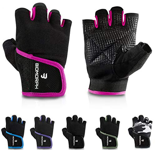 BIOMORPH Trainingshandschuhe für Damen und Herren I Fitness Handschuhe für Krafttraining, Bodybuilding, Crossfit (Hot Pink, 21,5cm - 23,5cm - L)