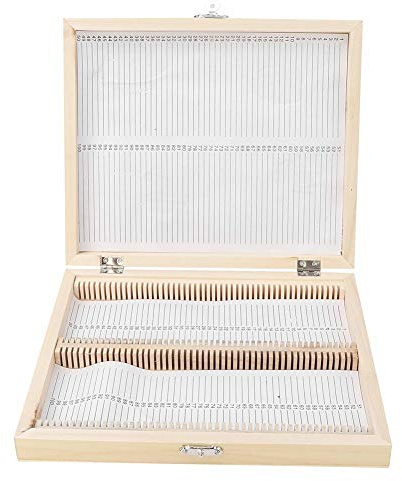 100PCS Reines Massivholz handgefertigt Biologie Glas vorbereitet Mikroskop Objektträger Proben Holzdia Aufbewahrungsbox Fall für Slice Collection, mit Metallschnalle und Metallscharnier