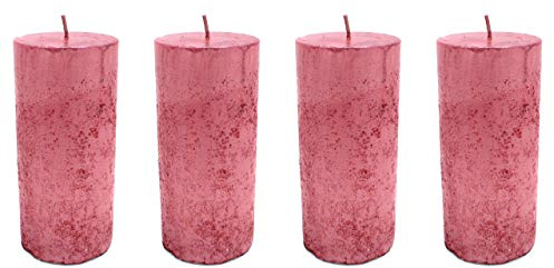 DARO DEKO Kerze mit Schimmer - 7 x 15 cm Rosa - 4 Stück