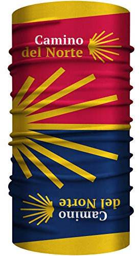 Jakobsweg, Camino del Norte Bandana, nahtloses Multifunktionstuch 25 x 50 cm aus weicher Mikrofaser/Halstuch Schlauchschal Schal Tuch/Pilgern Pilgerweg Küstenweg Spanien Jakobsmuschel COH
