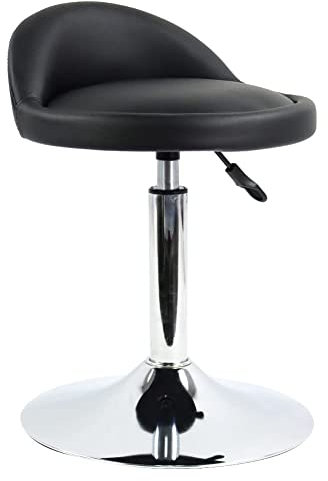 FURWOO Schemel PU-Leder Shop Hocker mit niedriger Rückenlehne höhenverstellbar Drehstuhl für Zuhause Barstuhl mit Chassis für Empfang Büro Salon Schwarz