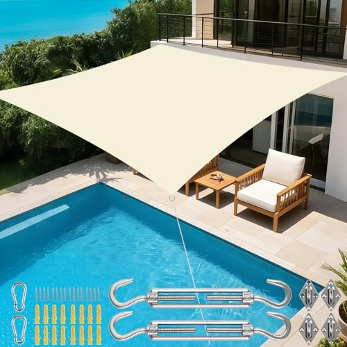 NAKIHOUSE Sonnensegel Wasserdicht mit Befestigungs Kit, 3 x 4 m UV Schutz Sonnenschutz Segel für Garten, Balkon & Terrasse