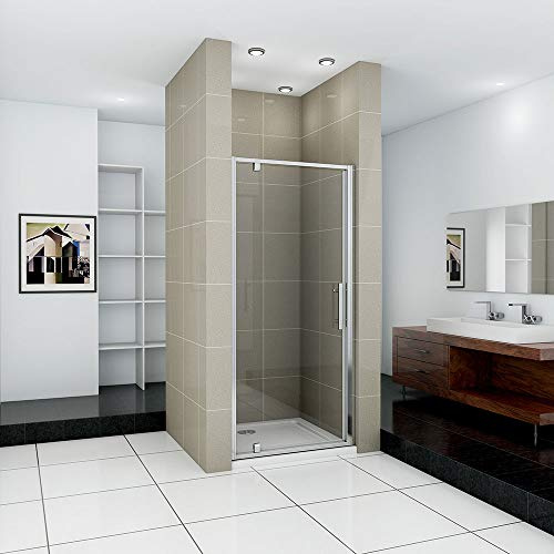 Acezanble 1000x1850mm Framed Pivot Hinge Shower Door Enclosure Safety Tempered Glass Screen with 1000x700mm Stone Tray Free Waste